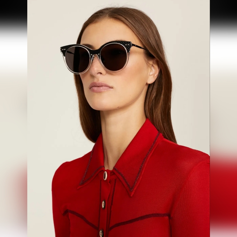 Bottega Veneta Shiny Crystal Round Sunglasses